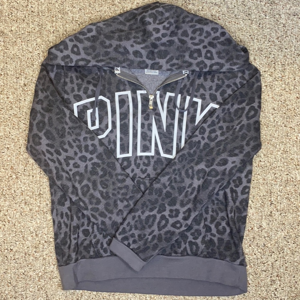 Victoria's Secret Pink Hoodie Quarter Zip Sweatshirt Pullover Graphic Logo